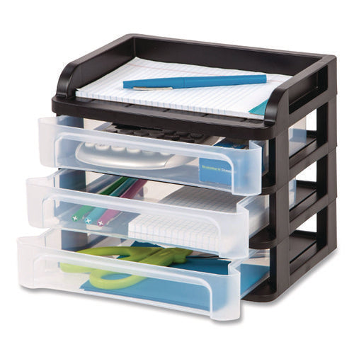 Small Three-drawer Desktop Storage, 3 Sections, 9.13 X 6.88 X 8.13, Black/clear