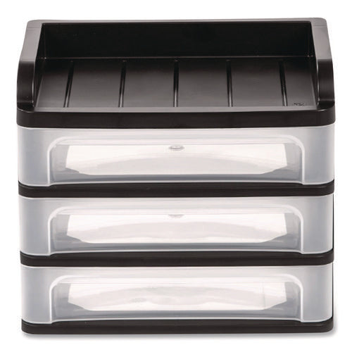 Small Three-drawer Desktop Storage, 3 Sections, 9.13 X 6.88 X 8.13, Black/clear