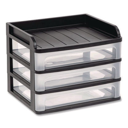 Small Three-drawer Desktop Storage, 3 Sections, 9.13 X 6.88 X 8.13, Black/clear