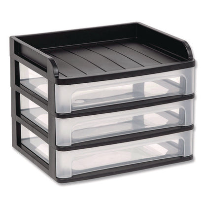 Medium Three-drawer Desktop Storage, 3 Sections, Letter Size Files, 14.25 X 11.88 X 11.25, Black/clear