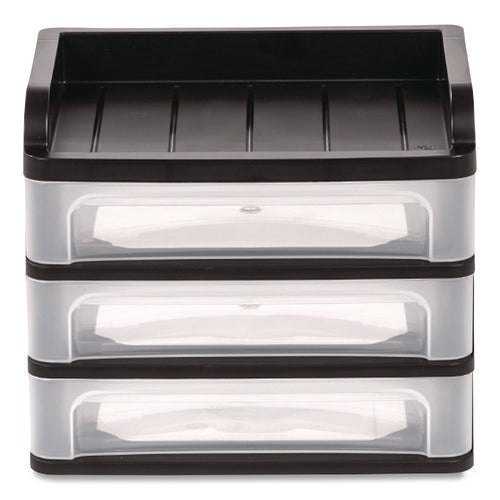 Medium Three-drawer Desktop Storage, 3 Sections, Letter Size Files, 14.25 X 11.88 X 11.25, Black/clear