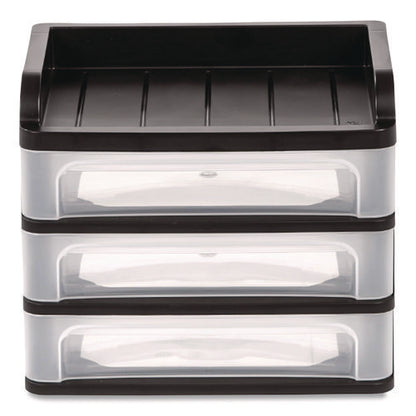 Medium Three-drawer Desktop Storage, 3 Sections, Letter Size Files, 14.25 X 11.88 X 11.25, Black/clear