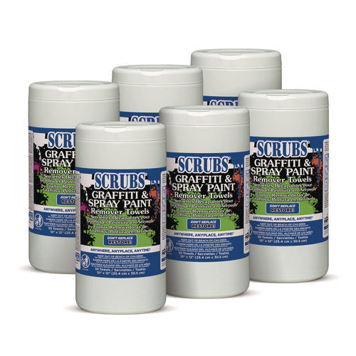 Graffiti And Spray Paint Remover Towels, Citrus, 10 X 12, Neutral Scent, White/orange, 30/canister, 6 Canisters/carton