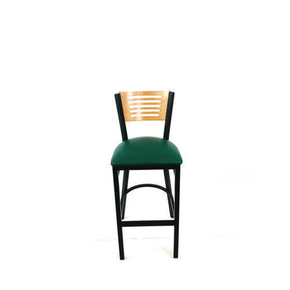 Jones River Series Barstool, Supports Up To 300 Lb, 28.5" Seat Height, Green Seat, Natural Back, Black Base