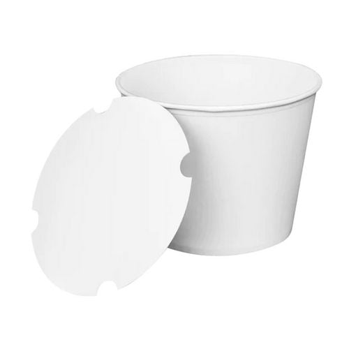 Food Bucket With Lid, 130 Oz, 8.46" Diameter X 6.6" H, White, Paper, 150/carton