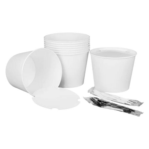 Food Bucket With Lid, 130 Oz, 8.46" Diameter X 6.6" H, White, Paper, 150/carton