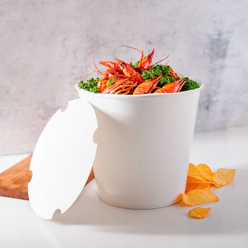 Food Bucket With Lid, 170 Oz, 8.9" Diameter X 8.36" H, White, Paper, 150/carton