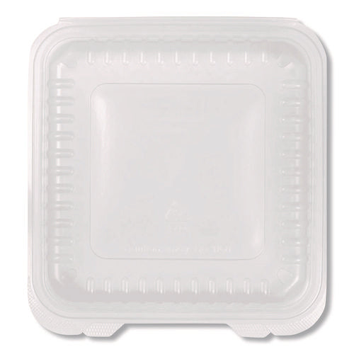 Polypropylene Plastic Hinged Container, 9.35 X 9.22 X 3.17, Clear, Plastic, 50/pack, 4 Packs/carton