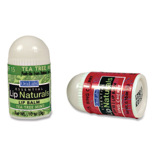 Assorted Flavors Lip Balm, Bing Cherry, Tea Tree Mint, Vanilla Bean, 0.1 Oz Tube, 100/box