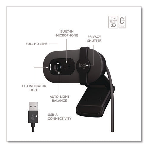 Brio 100 Webcam, 1920 Pixels X 1080 Pixels, 2 Mpixels, Graphite