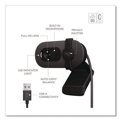 Brio 100 Webcam, 1920 Pixels X 1080 Pixels, 2 Mpixels, Graphite