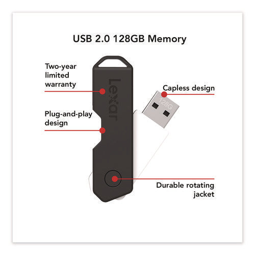 Twist Turn2 Usb 2.0 Flash Drive, 128 Gb, Black