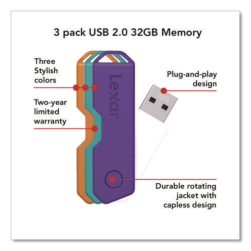 Twist Turn2 Usb 2.0 Flash Drive, 32 Gb, Orange/purple/teal, 3/pack
