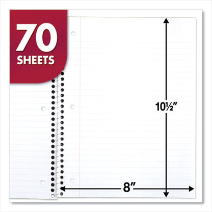 Spiral Notebook, 1-subject, Wide/legal Rule, Randomly Assorted Cover Color, (70) 10.5" X 7.5" Sheets