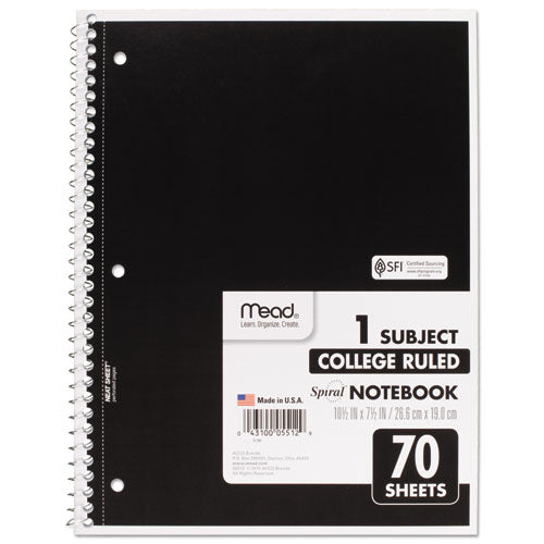 Spiral Notebook, 1-subject, Medium/college Rule, Randomly Assorted Cover Color, (70) 10.5 X 7.5 Sheets