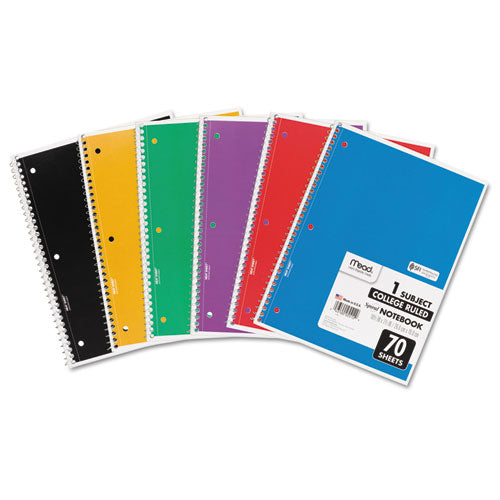 Spiral Notebook, 1-subject, Medium/college Rule, Randomly Assorted Cover Color, (70) 10.5 X 7.5 Sheets