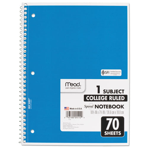 Spiral Notebook, 1-subject, Medium/college Rule, Randomly Assorted Cover Color, (70) 10.5 X 7.5 Sheets