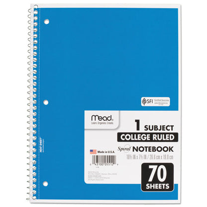 Spiral Notebook, 1-subject, Medium/college Rule, Randomly Assorted Cover Color, (70) 10.5 X 7.5 Sheets