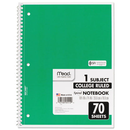 Spiral Notebook, 1-subject, Medium/college Rule, Randomly Assorted Cover Color, (70) 10.5 X 7.5 Sheets