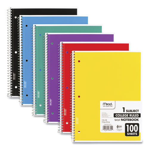 Spiral Notebook, 1-subject, Medium/college Rule, Randomly Assorted Cover Color, (100) 11 X 8 Sheets