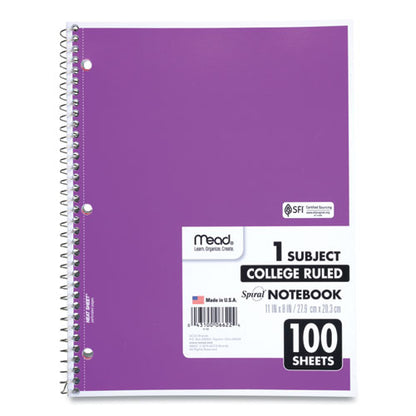 Spiral Notebook, 1-subject, Medium/college Rule, Randomly Assorted Cover Color, (100) 11 X 8 Sheets