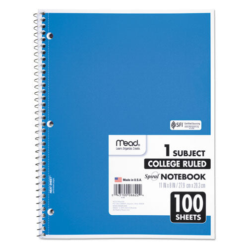 Spiral Notebook, 1-subject, Medium/college Rule, Randomly Assorted Cover Color, (100) 11 X 8 Sheets