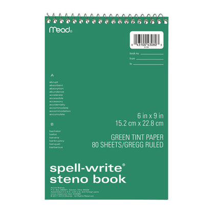 Spell-write Wirebound Steno Pad, Gregg Rule, Randomly Assorted Cover Colors, 80 Green 6 X 9 Sheets