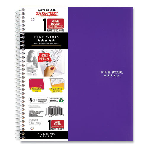 Wirebound Notebook, 1-subject, Wide/legal Rule, Randomly Assorted Cover Color, (100) 10.5 X 8 Sheets