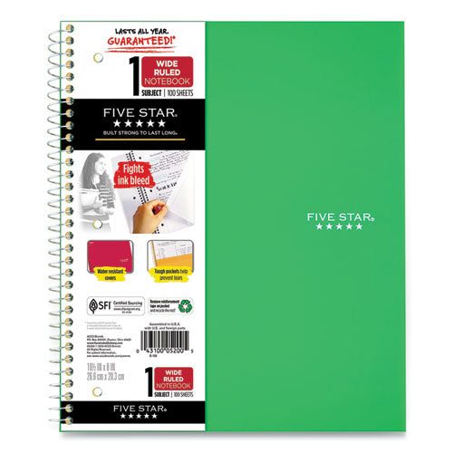 Wirebound Notebook, 1-subject, Wide/legal Rule, Randomly Assorted Cover Color, (100) 10.5 X 8 Sheets