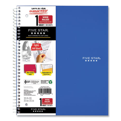 Wirebound Notebook, 1-subject, Wide/legal Rule, Randomly Assorted Cover Color, (100) 10.5 X 8 Sheets