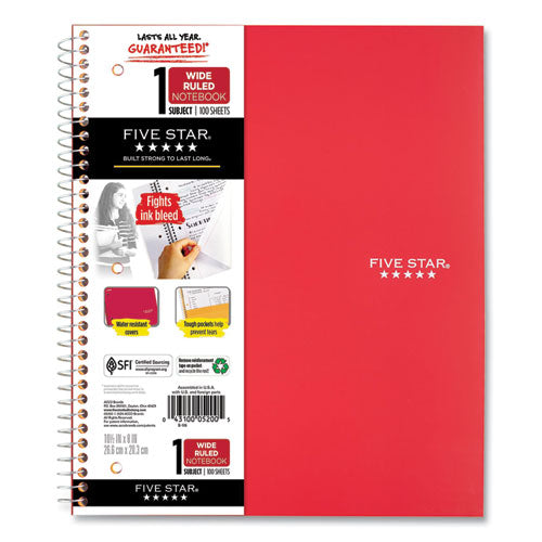 Wirebound Notebook, 1-subject, Wide/legal Rule, Randomly Assorted Cover Color, (100) 10.5 X 8 Sheets