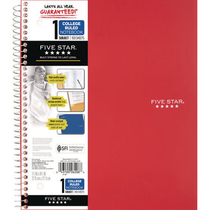 Wirebound Notebook, 1-subject, Medium/college Rule, Red Cover, (100) 11 X 8.5 Sheets