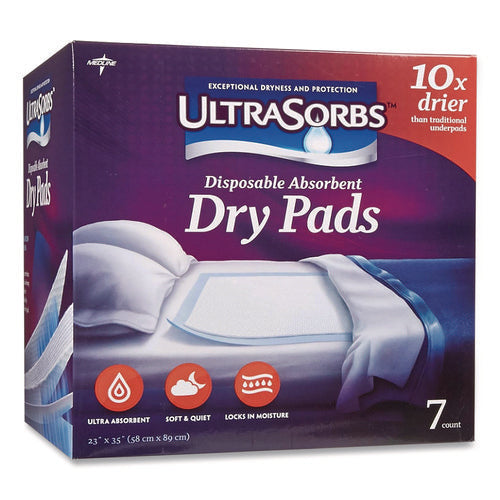 Ultrasorbs Disposable Dry Pads, 23" X 35", Blue, 7/box