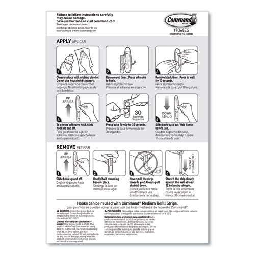 General Purpose Wire Hooks, Medium, Metal, White, 2 Lb Capacity, 13 Hooks And 16 Strips/pack