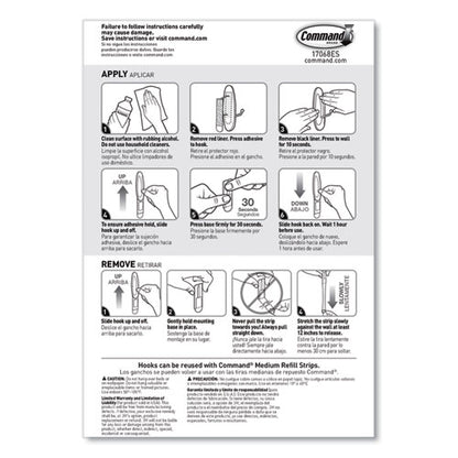 General Purpose Wire Hooks, Medium, Metal, White, 2 Lb Capacity, 13 Hooks And 16 Strips/pack