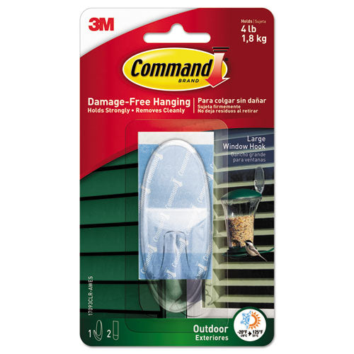 All Weather Hooks And Strips, Large, Plastic, Clear, 4 Lb Capacity, 1 Hook And 2 Strips/pack