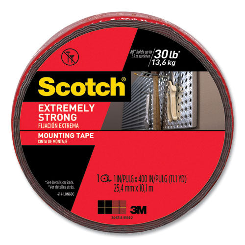 Extreme Mounting Tape, Permanent, Holds Up To 0.5 Lbs Per Inch, 1" X 11.1 Yds, Black