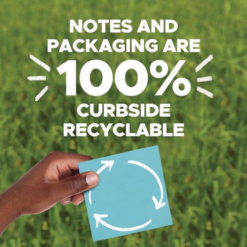 100% Recycled Paper Super Sticky Notes, 3" X 3", Oasis, 70 Sheets/pad, 24 Pads/pack