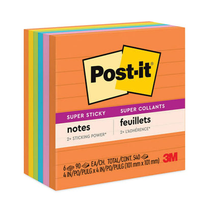 Pads In Energy Boost Collection Colors, Note Ruled, 4" X 4", 90 Sheets/pad, 6 Pads/pack