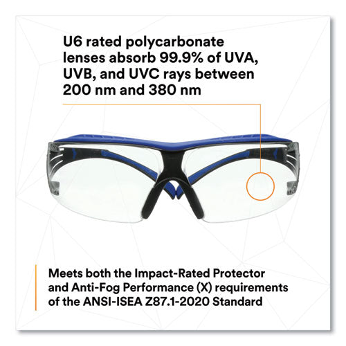 Securefit Protective Eyewear, 200 Series, Blue/gray Plastic Frame, Clear Polycarbonate Lens