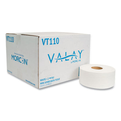 Valay Mini Jumbo Bath Tissue, Septic Safe, 2-ply, 3.25" X 750 Ft, White, 12 Rolls/carton
