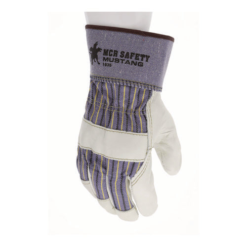 Mustang Leather Palm Gloves, Gunn Cut, Wing Thumb, X-large, Blue/cream, 12 Pairs