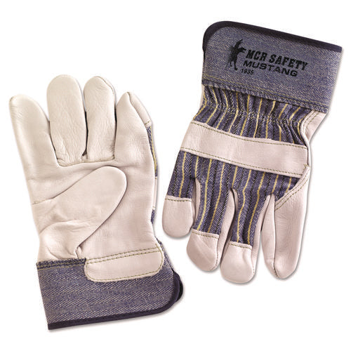 Mustang Leather Palm Gloves, Gunn Cut, Wing Thumb, X-large, Blue/cream, 12 Pairs