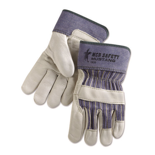 Mustang Leather Palm Gloves, Gunn Cut, Wing Thumb, X-large, Blue/cream, 12 Pairs