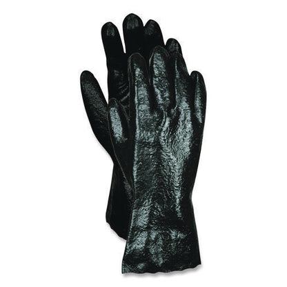 Rough Finish Single Dipped Pvc Gloves, 12" Long, Large, Black, 12 Pairs