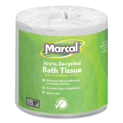 100% Recycled Two-ply Bath Tissue, Individually Wrapped Rolls, Septic Safe, White, 330 Sheets/roll, 48 Rolls/carton