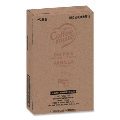 Plant-based Oat Milk Liquid Creamers, Natural Vanilla, 0.38 Oz Mini Cups, 50/box, 4 Boxes/carton