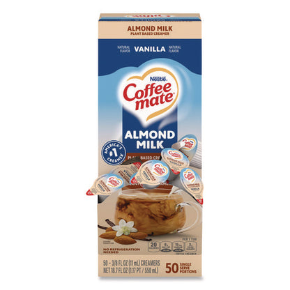 Plant-based Almond Milk Non-dairy Liquid Creamer Singles, Natural Vanilla, 0.38 Oz Mini Cups, 50/box