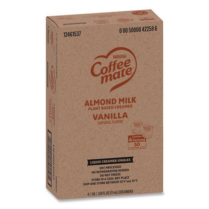 Plant-based Almond Milk Non-dairy Liquid Creamer Singles, Natural Vanilla, 0.38 Oz Mini Cups, 200/carton