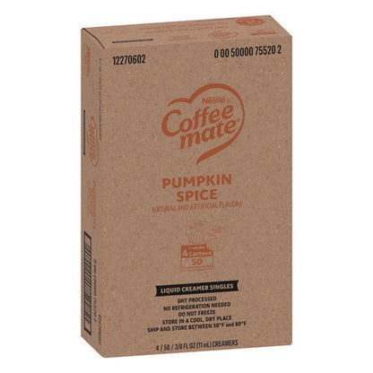 Liquid Coffee Creamer, Pumpkin Spice, 0.38 Oz Mini Cups, 50/box, 4 Boxes/carton